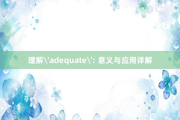 理解'adequate': 意义与应用详解